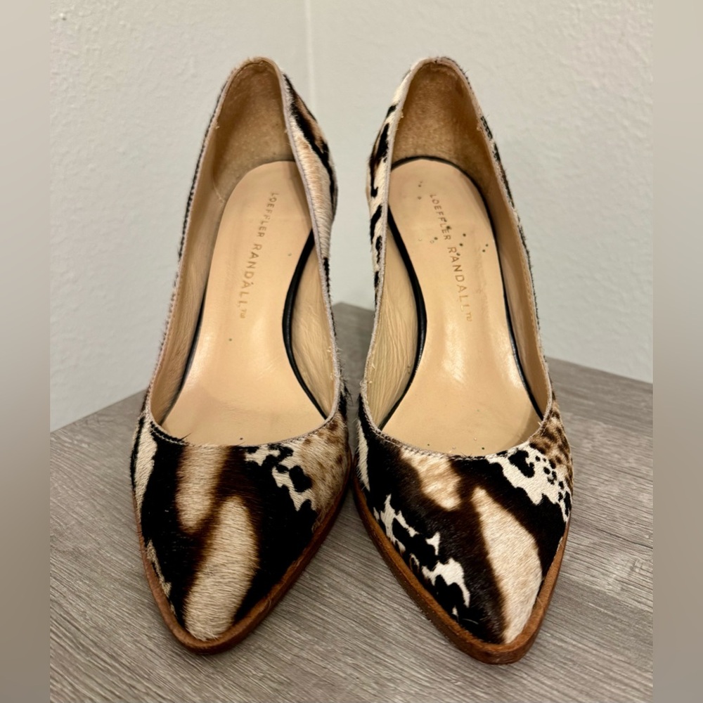 Loeffler Randall Remy Heels Pumps Womens 6 Brown Cream Calf Hair Block Heel Shoe